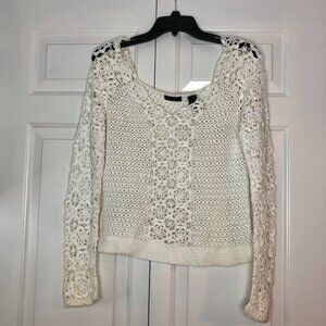 Moda International Crochet Knit Top – Size M – Boho Cream